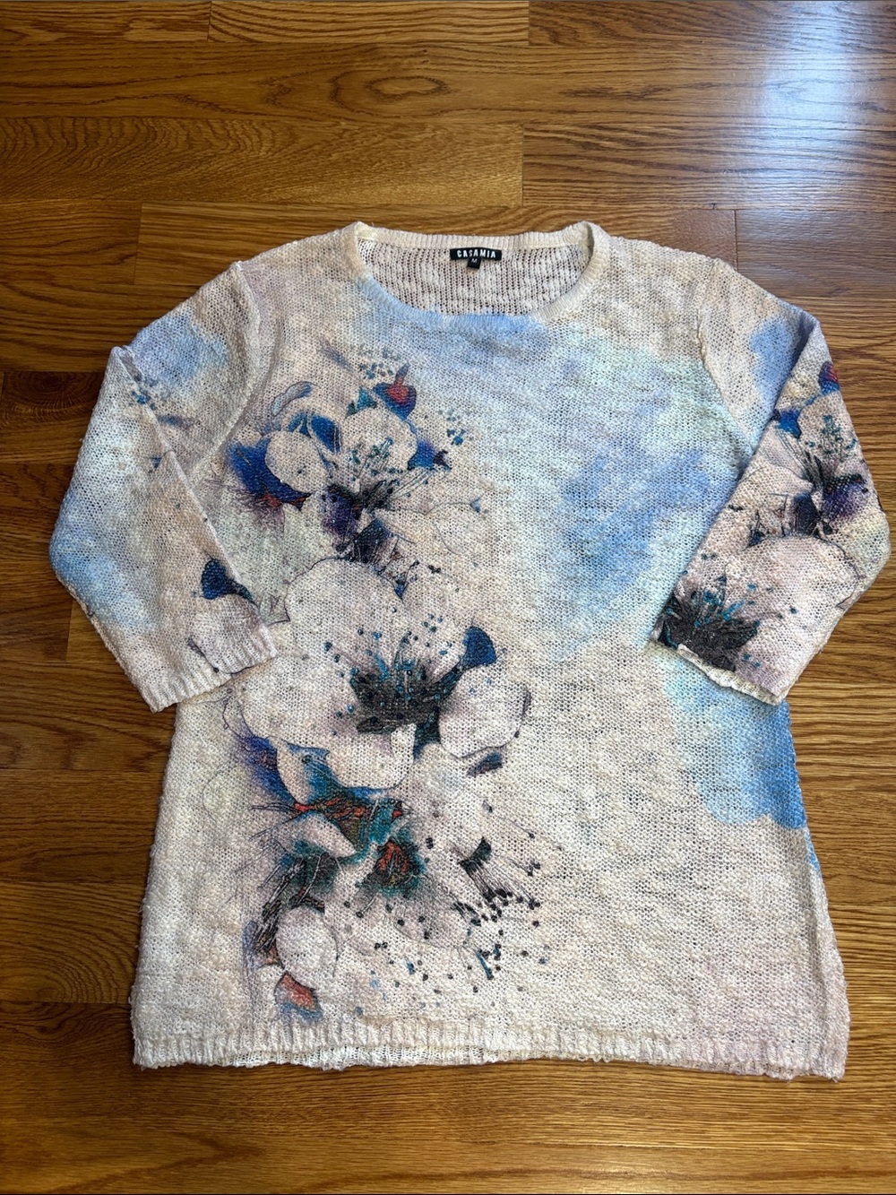 Light Lavender blue Floral beaded Knit Tunic Sweater ombre size Med